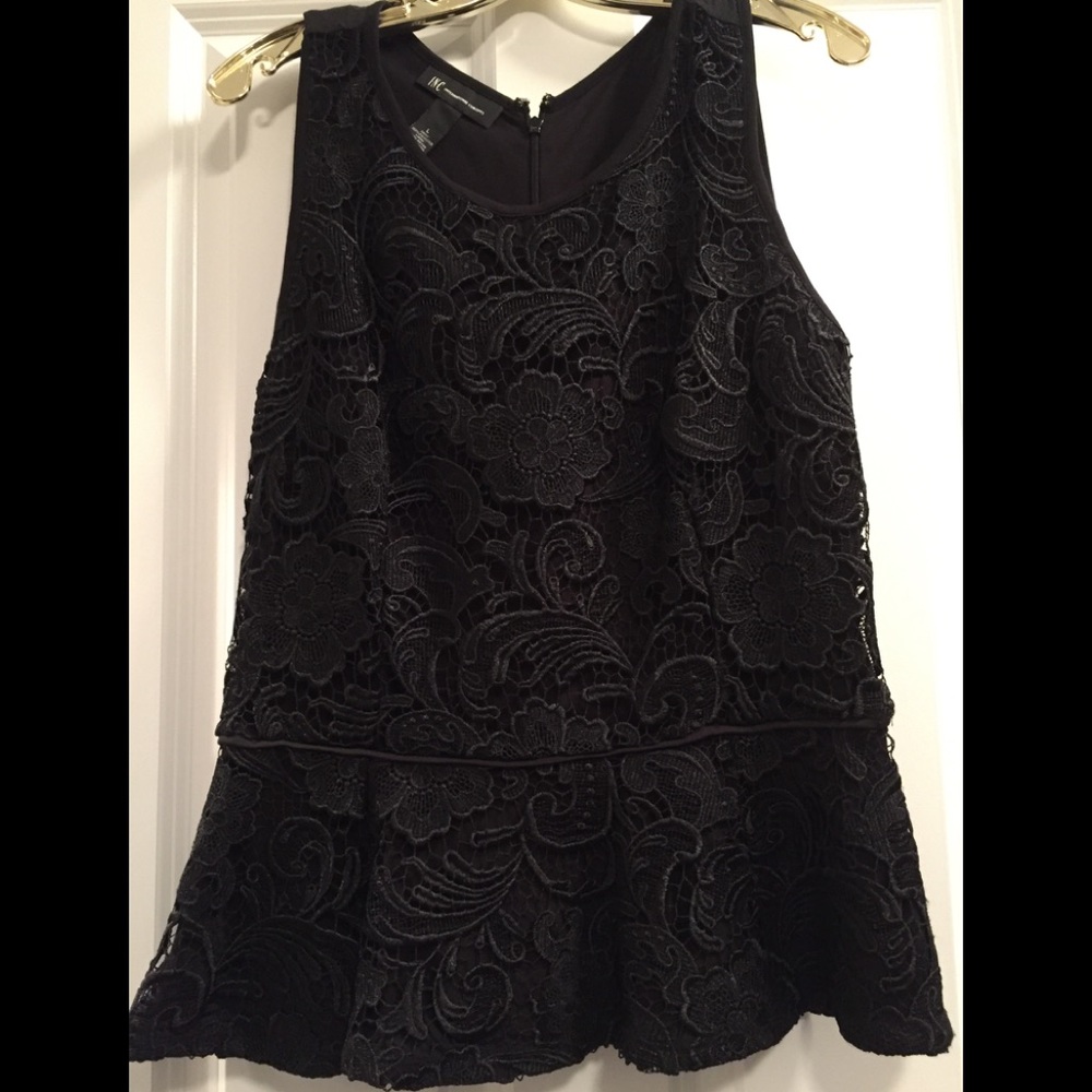 Beautiful INC Black Peplum Lace Overlay Top - LG